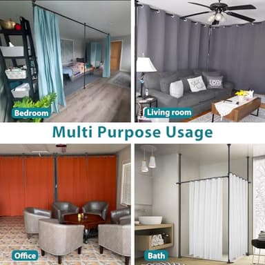 Room Divider, No Drilling Curtain Rods Hanging Wall Divider for Room Separation, 120” Tall 114” Wide Adjustable Floor to Ceiling Partition Room Dividers, Heavy Duty Corner Room Divider Curtain Rods - Image 6