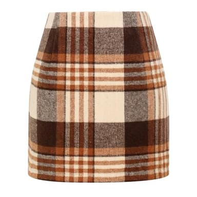 Plaid Skirt for Women High Waisted Pencil Cute Short Tartan Warm Wool Fall Winter Mini Skirt (Orange Brown, XXL) - Image 1