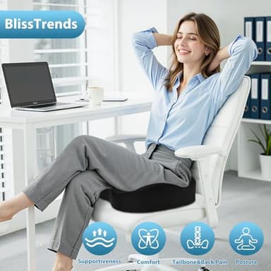 BlissTrends Seat Cushion,Thick Memory Foam Cushions for Office Chair, Car Seat, Airplane, Relieving Pressure Tailbone Sciatica Back Pain for Long Sitting Office Workers, Car Drivers 4.7in Thick Black - Image 6