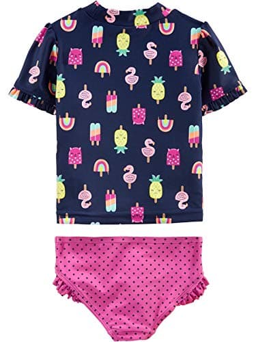 Simple Joys by Carter's Girls' 2-Piece Assorted Rashguard Sets, Navy Popsicles/Pink Dots, 5T - Image 2