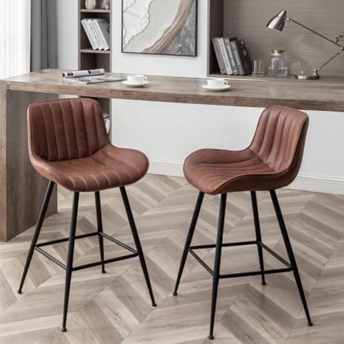 Whiterye Brown Bar Stools Set of 2, Fabric Upholstered Barstools Armless, 24 in Bar Stool Bar Height, Black and Brown Barstools for Home Bar, Coffee Bar. - Image 1
