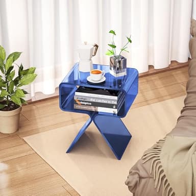 solaround Acrylic Nightstand Side Table Modern Design Clear Home Decor Display End Table for Living Room (Dark Blue) - Image 7