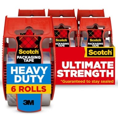 Scotch Heavy Duty Shipping Packing Tape, Clear, Packing Tape for Moving Boxes and Packaging Supplies, 1.88 in. x 22.2 yd., 6 Roll Dispensers, Moving Supplies - Image 1