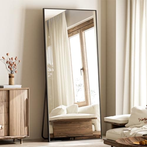Koonmi Large Mirrors, 65"x24" Full Length Mirror with Stand, Full Body Mirror with Aluminum Alloy Frame, Hanging or Leaning Against Wall Floor Standing Mirrors for Bedroom Living Room, Black - Image 1