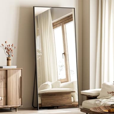 Koonmi Large Mirrors, 65"x24" Full Length Mirror with Stand, Full Body Mirror with Aluminum Alloy Frame, Hanging or Leaning Against Wall Floor Standing Mirrors for Bedroom Living Room, Black - Image 1