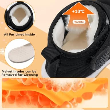 BARERUN Infant Unisex Warm Fur Lining Soft Boots Baby Winter Ankle Non-Slip Sole Toddler Winter Snow Crib Shoes Black Baby Shoe Size 12-18 Months - Image 3