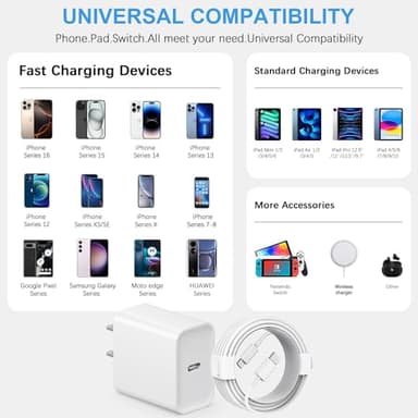 iPhone 17 16 15 Charger Fast Charging Type C Chargers USB C Charger Block iPhone 17 16 15 Air Pro Max Chargers with 6FT Cable for iPhone 17/17 Plus/17 Pro Max/16/16 Plus/16 Pro Max/15 Pro Max/iPad Pro - Image 4