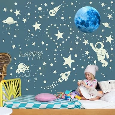 530 Glow in The Dark Stars Ceiling Stars Glow in The Dark Glow Moon and Space Wall Decals Astronaut Universe Galaxy Planet Wall Stickers Glowing Wall Stickers Kid Boys Living Room Decor - Image 8