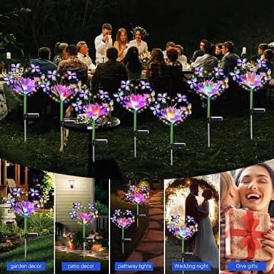 Aukora Solar Garden Lights Outdoor Waterproof, A Heart-Shaped Garland Design with Artificial Butterflies ＆ Flowers, 7 Color Changing LED Beads for Patio Yard Wedding Decor, Gifts for Women (2-Pack) - Image 7