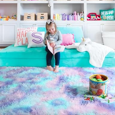 PAGISOFE Cute Furry Pastel Rug for Girls Bedroom, Soft Shag Rainbow Purple Tent Rugs for Livingroom, Kids Room, Playroom Nursery Home Decor, Plush Mermaid Kawaii Rug Fluffy Fuzzy Carpet 4x6 Area Rug - Image 9
