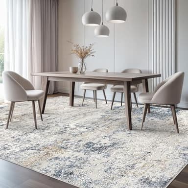 Area Rug Living Room Rugs - 5x7 Abstract Large Soft Indoor Washable Rug Neutral Modern Low Pile Carpet for Bedroom Dining Room Farmhouse Home Office - Beige Blue - Image 4