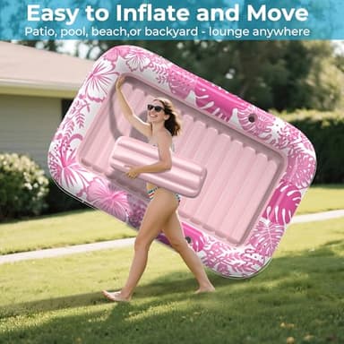 Inflatable Tanning Pool Lounger Float with Protection Tarp, 85" x 57" Pool Floats Adult with Pillow, 6 in 1 Suntan Tub Raft Floatie, Sunbathing Water Bed Lounge Blow Up Kids Ball Pit Party Gifts-Pink - Image 8