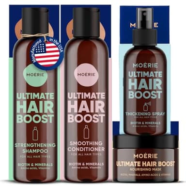 Moerie Shampoo and Conditioner Plus Hair Mask and Spray Mega Pack – The Ultimate Growth Care – For Longer, Thicker, Fuller Hair - Volumizing Products – Paraben & Silicone Free - 4 items - Image 1