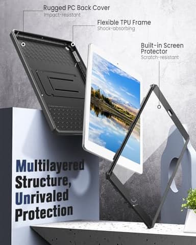MoKo Case Fit 2018/2017 iPad 9.7 6th/5th Generation - [Heavy Duty] Shockproof Full Body Rugged Hybrid Cover with Built-in Screen Protector Compatible with Apple iPad 9.7 Inch 2018/2017, Black - Image 3