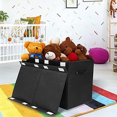 popoly Large Toy Box Chest Storage with Flip-Top Lid, Collapsible Kids Storage Boxes Container Bins for Toys, Playroom Organizers, 25"x13" x16" (Linen Black) - Image 2