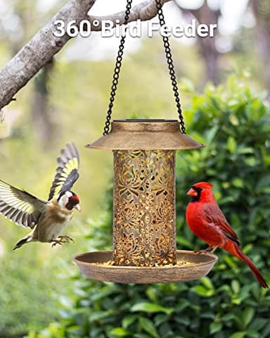 SWEETFULL Solar Bird Feeder for Outdoors Hanging, Metal Wild Bird Feeder for Cardinals Solar Garden Lantern with S Hook as Gift for Bird Lovers (2LBs Heavy Duty birdfeeders) - Image 5