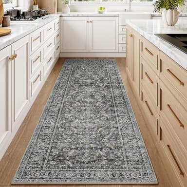 WondRg 2x8 Washable Runner Rug Black Vintage Distressed Hallway Kitchen Non Slip Low Pile Area Rug Living Room Bedroom Throw Rug Soft Indoor Carpet for Entrance Laundry Dining Room Bathroom - Image 3