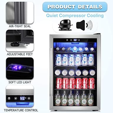 Antarctic Star Beverage Refrigerator Cooler - 145 Can Mini Fridge Glass Door for Soda Beer or Wine, Clear Front Door for Home Office or Bar, 4.4Cu.Ft - Image 5