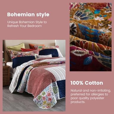 Secgo King Size Comforter Set- 100% Cotton Quilt King Size Set, Green, Sage bedspreads (96 * 108 Inch) with 2 Pillow Shams, Patchwork Reversible Lightweight Bedding - Image 4