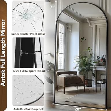 Antok Full Length Mirror, 71"x28" Floor Mirror with Stand, Hanging Mounted Mirrors for Bedroom, Living Room, Cloakroom, Dining Room, Black, Arched - Image 4