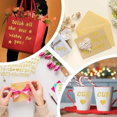 Letter Stickers, 664 Pcs Gold Sticker Letters for Graduation Cap Decoration, Glitter Self-Adhesive Alphabet Number Stickers for Scrapbook Water Bottles Cup DIY Crafts Posters Bulletin Boards(8, Gold) - Image 9