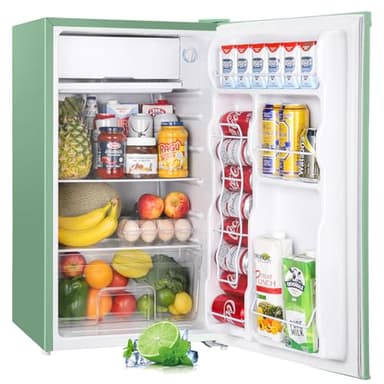 Upstreman 3.2 Cu.Ft Mini Fridge with Freezer, Single Door Mini Fridge, Dorm Fridge, Adjustable Thermostat, Mini Refrigerator for Bedroom, Office, Dorm, Green-BR321 - Image 1