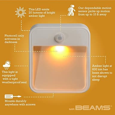 Beams MB720A 20 Lumen Amber LED Sleep Friendly Wireless Battery Powered Motion Sensing Nightlight, 3-Pack, White - Image 3