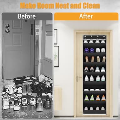 KYEVIS Over The Door Shoe Organizer Storage Fit 16-24 Pairs Hanging Shoe Rack Organiser for Closet Door, Deep Pocket Shoe Holder for Sneakers,Boots Storage(1 Pack Black) - Image 3