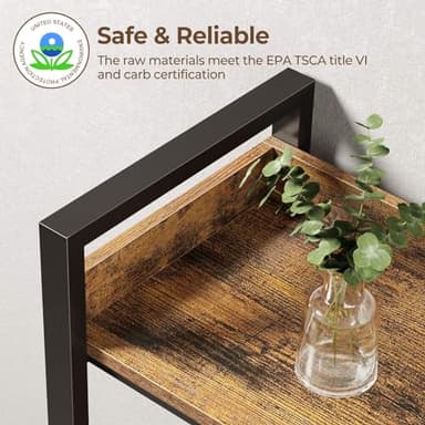 Rolanstar Bookshelf 6 Tier with 4 Hooks, Reversible Corner Bookshelf, 69" Industrial Wooden Bookcase with Open Shelves and Metal Frame for Living Room, Bedroom, Home Office, Rustic Brown - Image 6