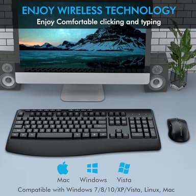 Wireless Keyboard and Mouse Combo, E-YOOSO 2.4GHz Full Sized Ergonomic Wireless Keyboard with Wrist Rest, 3 DPI Adjustable and 6 Buttons Cordless USB Mouse for Computer, Laptop, PC, Windows (Black) - Image 8