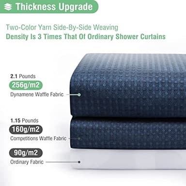 Dynamene Extra Wide Shower Curtain - 180 Inch Wide Waffle Weighted Thick Cloth Bathroom Shower Curtain, Neutral Heavy Duty Hotel Shower Curtain Set with 32 Plastic Hooks,180x72, Navy Blue - Image 2