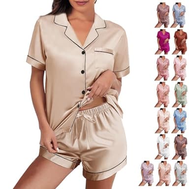 WJing Yi Jia Womens Silk Satin Pajamas Loungewear Two-Piece Sleepwear Button-Down Floral Pj Set XS-4XL - Image 7