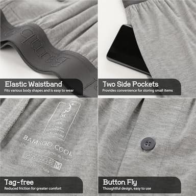 BAMBOO COOL Men's Pajama Shorts Mens Sleep Shorts Soft Breathable Lounge Comfy Sleepwear Pajamas Bottoms with Pockets 2 Pack - Image 3