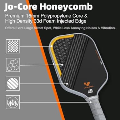 JOJOLEMON Pickleball Paddles, Raw Carbon Fiber Rackets with 16mm Polymer Honeycomb Core, Hybrid Racquet Designed for Ultimate Spin & Consistency - USAPA Approved - Image 3