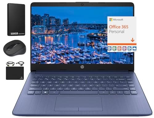 HP New 14" HD Ultra Light Thin Laptop, Quad-Core Intel Celeron Processor, 16GB RAM, 564GB (64GB eMMC+ 500GB Ext Driver), Upto 11 Hours, Windows 11 S + 1 Year Office 365+HubxcelAccessory, Royal Blue - Image 1