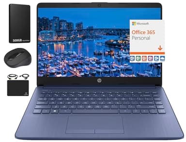 HP New 14" HD Ultra Light Thin Laptop, Quad-Core Intel Celeron Processor, 16GB RAM, 564GB (64GB eMMC+ 500GB Ext Driver), Upto 11 Hours, Windows 11 S + 1 Year Office 365+HubxcelAccessory, Royal Blue - Image 1
