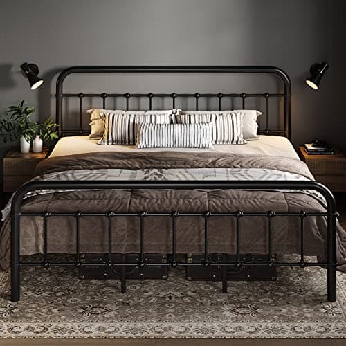 Allewie King Size Metal Platform Bed Frame with Victorian Style Wrought Iron-Art Headboard/Footboard, No Box Spring Required, Black - Image 1
