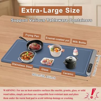 FYY Extra Large Warming Mat for Food - Rapid and Full Surface Heating, 6 Temp Settings, 6H Timer, Rollable Portable Food Warming Mat for Gatherings, Parties, Keep Meal Warm (XX Large Size, Navy) - Image 7
