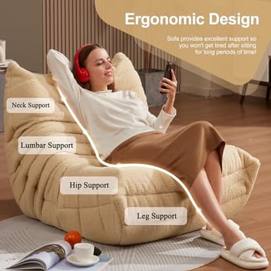 Bean Bag Chairs for Adults Giant Bean Bag Chair Memory Foam BeanBag Chair Big Bean Bag Sofa with Filler Faux Fur Fireside Beanbags Lazy Sofa for Living Room Bedroom Dorm Office (Khaki Teddy) - Image 5