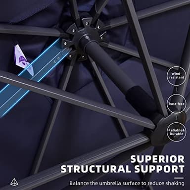 PURPLE LEAF 9' X 11.5' Patio Umbrella Outdoor Cantilever Rectangle Umbrella Aluminum Offset Umbrella with 360-degree Rotation for Garden Deck Pool Patio, Navy Blue - Image 5