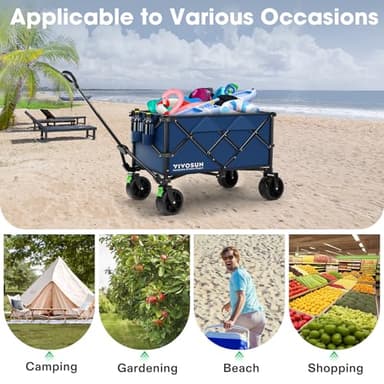 VIVOSUN Collapsible Folding Wagon, Outdoor Utility with Silent All-Terrain Beach Wheels, Adjustable Handle, Cup Holders & Side Pockets, for Camping, Beach, Shopping, Garden, Sports, Picnic, Blue - Image 8