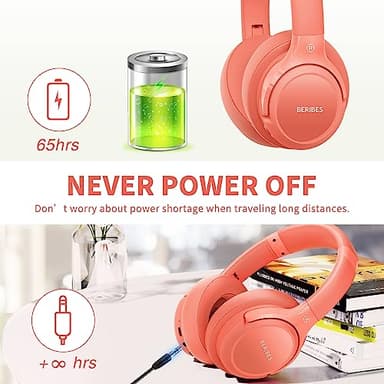BERIBES Bluetooth Headphones Over Ear, 65H Playtime and 6 EQ Music Modes Wireless Headphones with Microphone, HiFi Stereo Foldable Lightweight Headsets, Deep Bass for Home Office Cellphone PC Ect. - Image 6