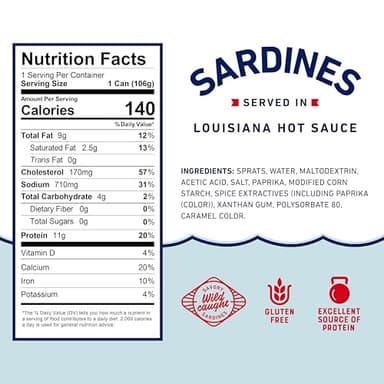 Beach Cliff Wild Caught Sardines in Louisiana Hot Sauce, 3.75 oz Can (Pack of 12) - 11gProtein per Serving - Gluten Free, Keto Friendly - Great for Pasta & Seafood Recipes - Image 2