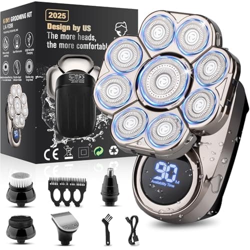 9D Electric Head Shaver for Bald Men, Upgraded 5-in-1 Head Shaver for Bald Men, Waterproof Wet/Dry Grooming Kit Electric Shaver for Men, Cordless Rechargeable Bald Head Razor for Home&Travel - Image 1