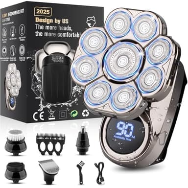 9D Electric Head Shaver for Bald Men, Upgraded 5-in-1 Head Shaver for Bald Men, Waterproof Wet/Dry Grooming Kit Electric Shaver for Men, Cordless Rechargeable Bald Head Razor for Home&Travel - Image 1