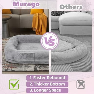 Murago Human Dog Bed for Adults, 43 x 10 x 71 Long Human Size Dog Bed, Removable Cover, Washable, Waterproof, Orthopedic Design Light Grey - Image 3