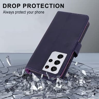 MONASAY Wallet Case Compatible for Galaxy S21 Ultra 5G, 6.8 inch [Screen Protector Included][RFID Blocking] Flip Folio Leather Cell Phone Cover with Credit Card Holder, Purple - Image 7