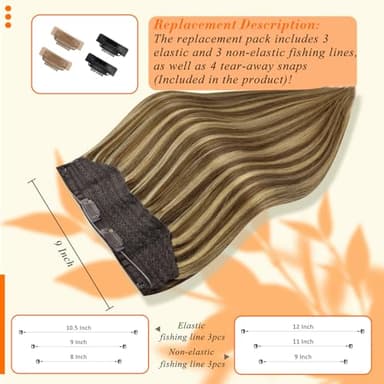 Fshine Wire Hair Extensions Medium Brown Highlight Honey Blonde Soft Fish Line Hair Extensions 18 Inch Clip in One Piece Hair Extension 80G Remy Human Hair Layered Hairpiece Add Length - Image 4