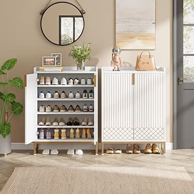 Tribesigns Shoe Cabinet with Doors, 5 Tiers Shoe Storage Cabinet for Entryway, 25 Pairs Wooden Shoe Cabinets, Modern Shoe Organizer Storage for Living Room, Bedroom, Hallway, Closet, White - Image 7