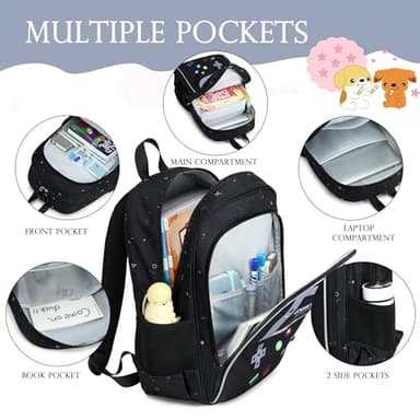AO ALI VICTORY 3 Piece Backpack Set for Girls Boys, Kids 15.6" School Laptop Bag,Girl Bookbag Kindergarten Elementary Toddler Backpacks with Lunch Box Pencil Case for Teens Student,Black Game - Image 2